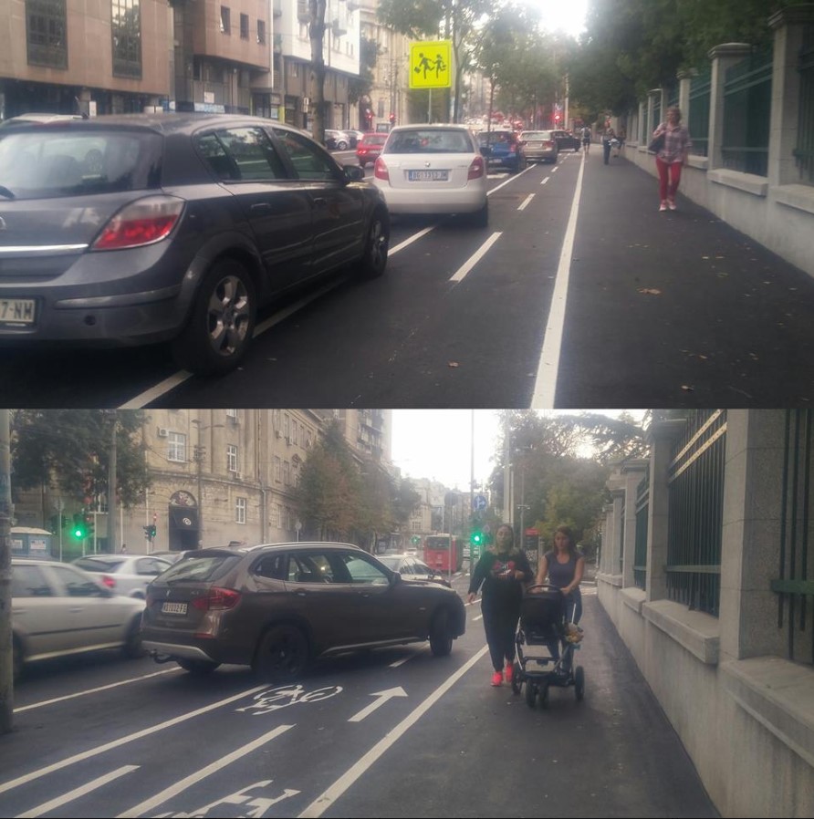 Failed urban-planning Reconstructed Takovska street pedestrians bicycle belgrade