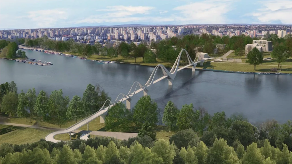 Render pešačko-biciklističkog mosta Ada Ciganlija NBgd